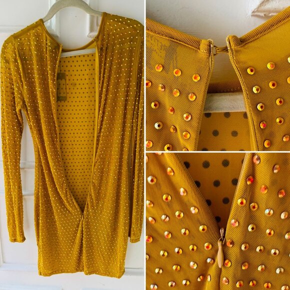 PrettyLittleThing Naomi Campbell Chartreuse Yellow Embellished Dress Size 6 Y2K - Picture 9 of 11